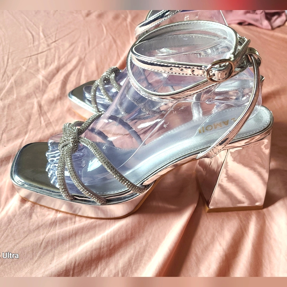 Elegant Silver Block Heel Sandals